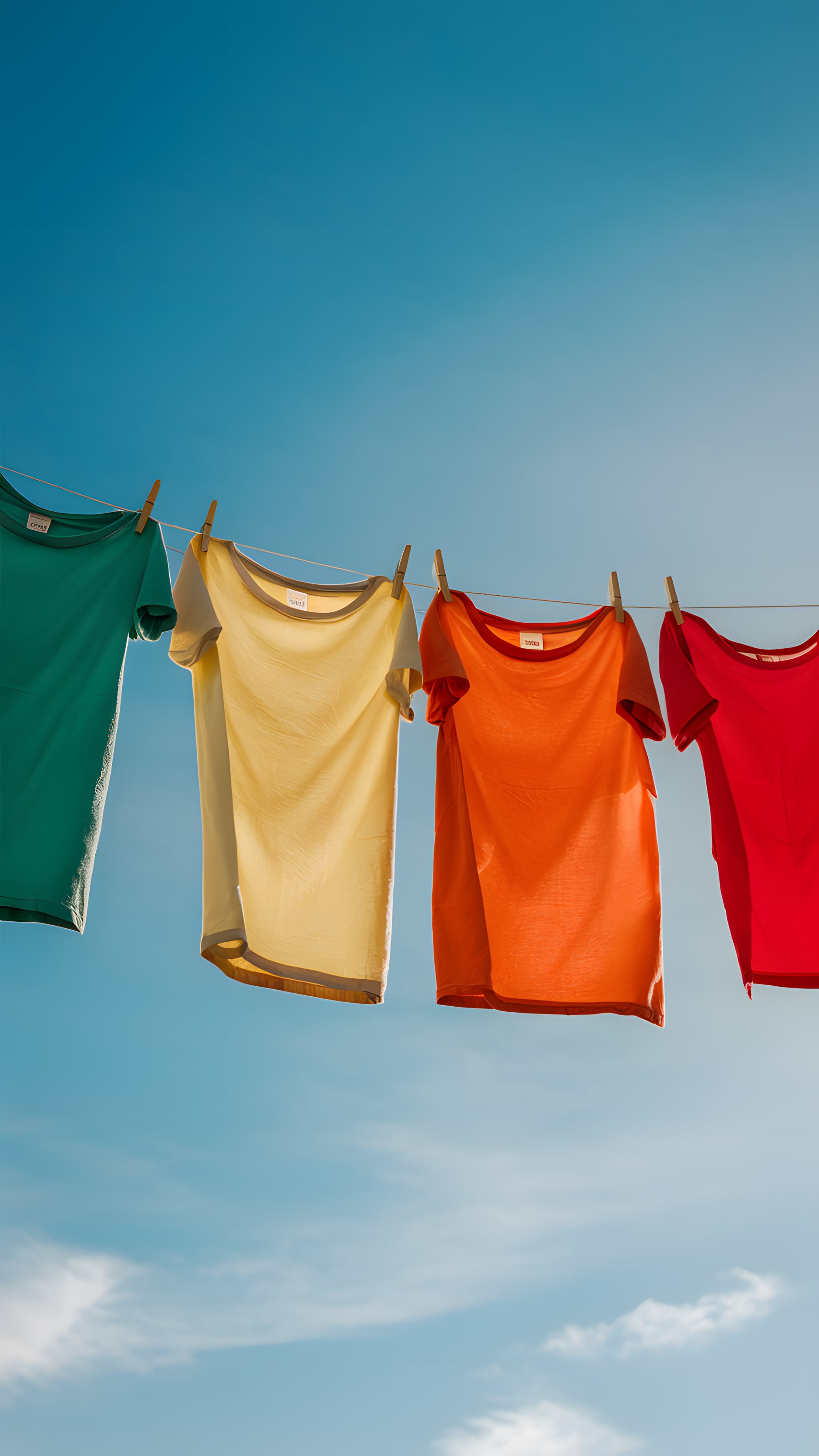 Clothes drying on a line against a blue sky